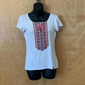 Folk Moda top blouse embroidered size S